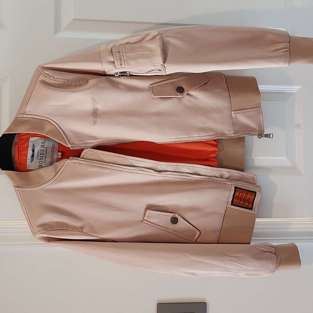 Satin Bombers Jacket Blush with Orange Lining Flight Style Size S